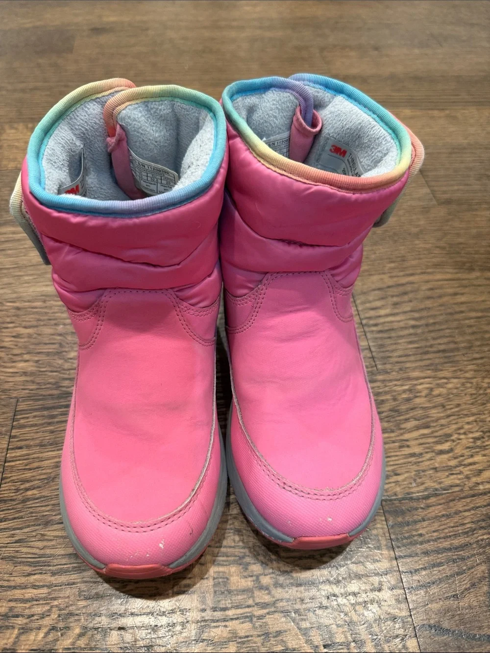 UGG Kids Pink Snow Boots with Rainbow Trim